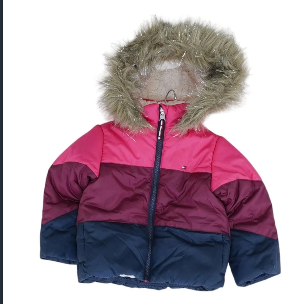 *NWT TOMMY HILFIGER Toddler Girls Colorblock Hooded Puffer Jacket